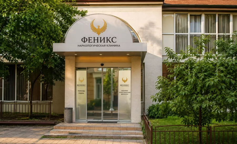 Вход в наркологическую клинику «Феникс» в Рославле